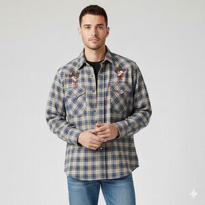 Vintage Levi's Western Shirt Plaid Skull Embroidery Pearl Snap Rockabilly Grunge